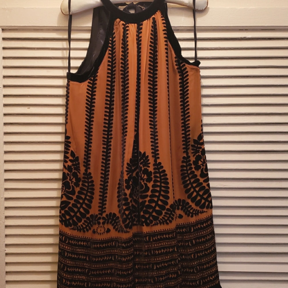 Max Studio Silk Burnt Orange/brown and Velvet Halter Neck Dress